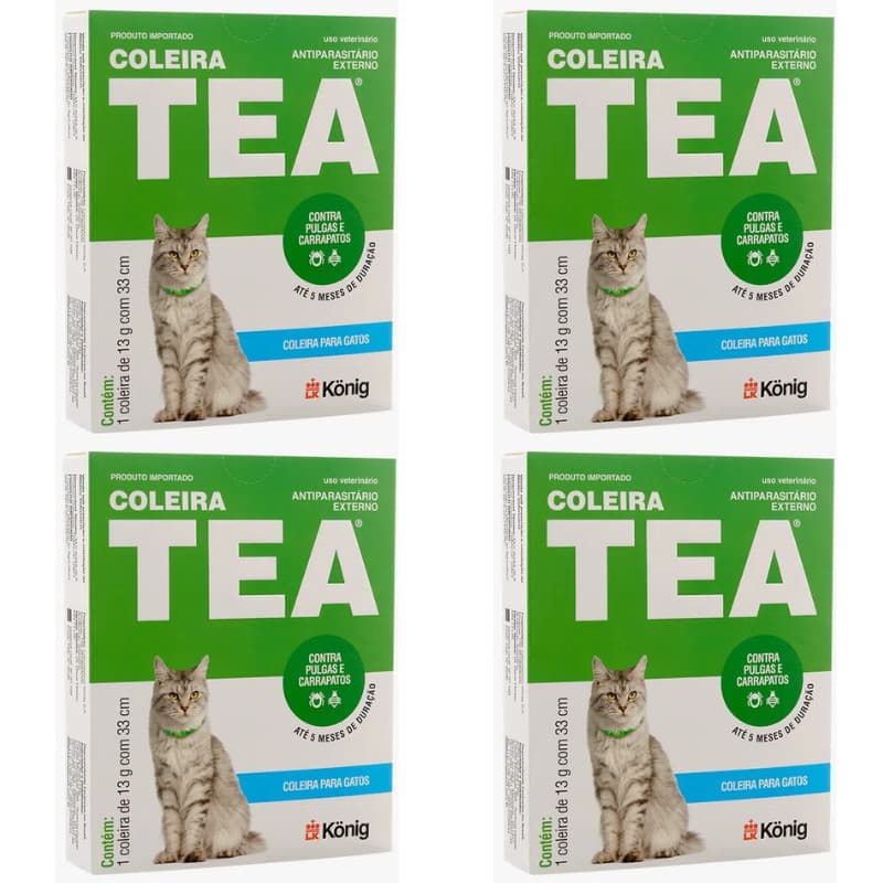 Coleira Antipulgas TEA GATO 33cm   KIT 4 unidades
