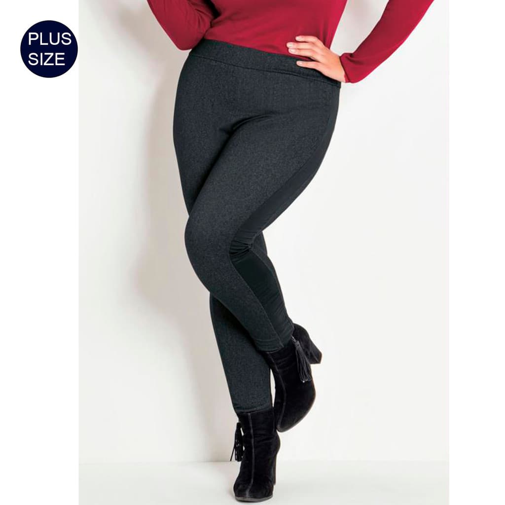 Calça Legging Malha Jeans faixa lateral Preta PlusSize 48-54