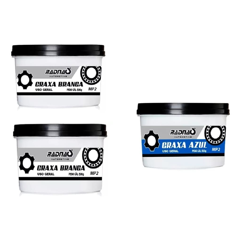 03 Potes Graxa Pasta Branca Azul Radnaq Pote 500 Gramas