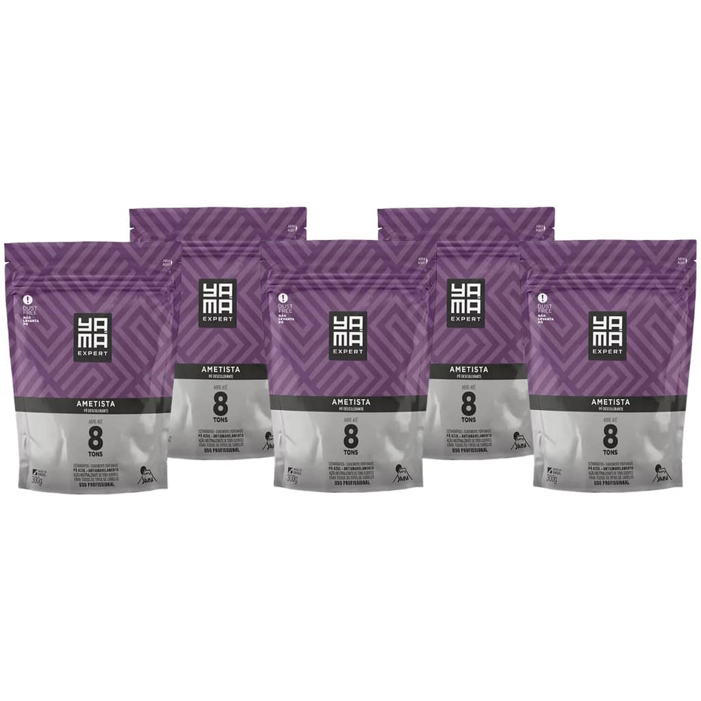 Kit 5 Pó Descolorante Ametista Profissional 8 Tons Efeito Rápido Yama Refil 300g