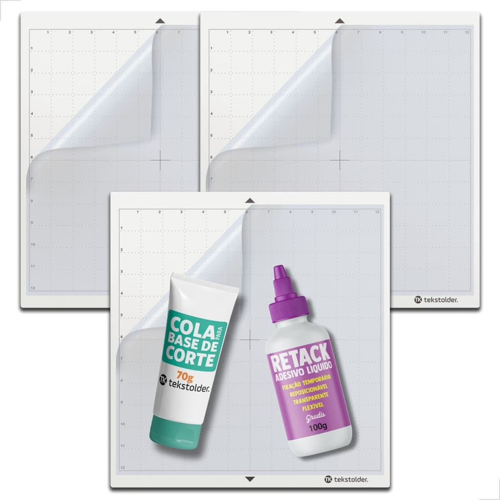 Kit Profissional 3 Base TK 30x30 Com Cola Para Silhouette + Refil 1 Suave e 1 Média
