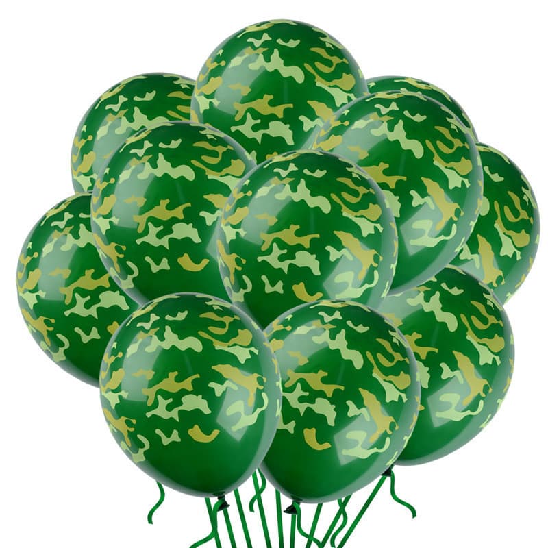 10pcs Balão De Látex De Camuflagem Verde De 12 Polegadas , Tanque De Ágata , Balões De Decoração De Festa De Campo Temático Militar