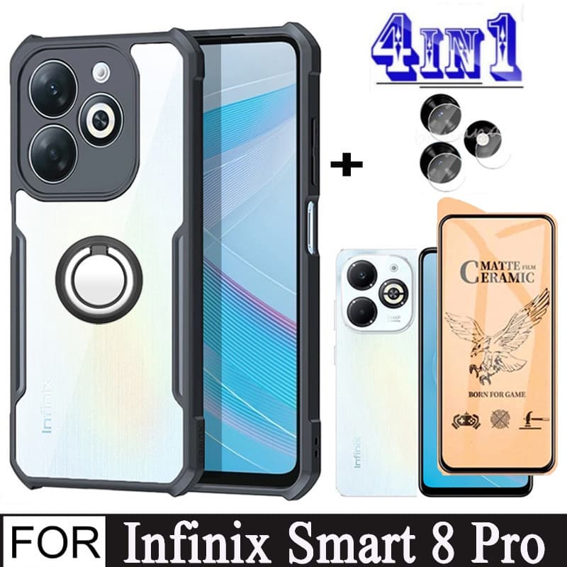 4 Em 1 Infinix Smart 8 Pro Caixa De Telefone À Prova De Choque Para 7 6 Plus 8 HD Hot 40 30i 20s 30 Protetor De Câmera E Tela De Filme Cerâmico Anel Fixo