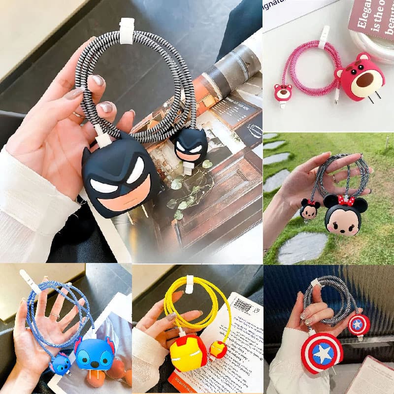 4Pcs/set Marvel Charger Smart Cover Cute Cartoon Charger Protection for Samsung 25W  Data Cable Charging Decoration