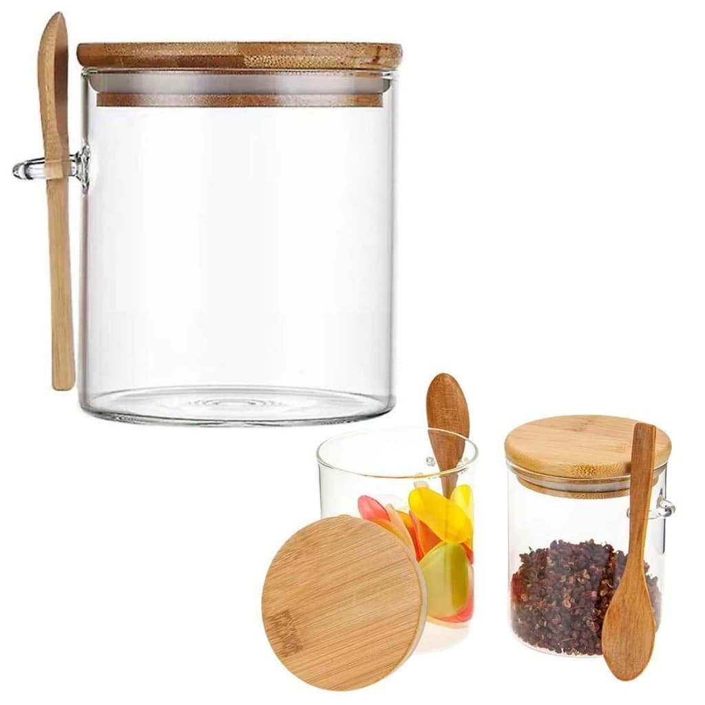 Pote Açucareiro Hermético 400mL Em Vidro Borossilicato Com Tampa E Colher Em Bambu | Allmix |