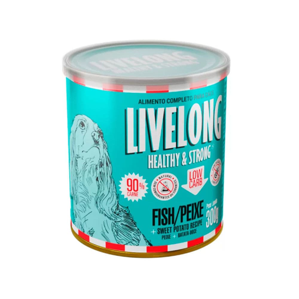 Ração Úmida Livelong Sabor Peixe 300gr  Para Cães - Alimento Natural