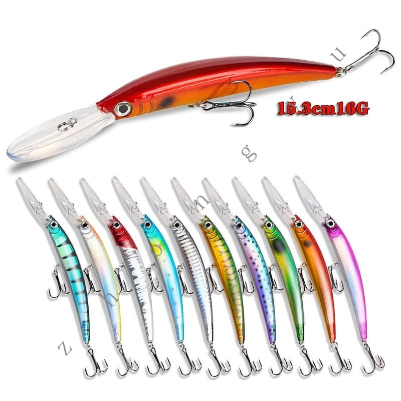 Isca Artificial Isca Longa Língua Minnow Diving 15.3cm16g Simulação Anel de Simulação Isca Falsa Isca de Água Doce Boca de Pesca no Mar 10 Cores