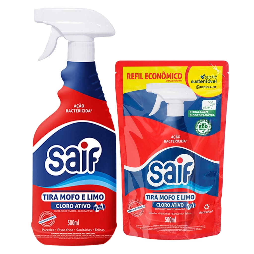 Tira Mofo E Limo + Refil 500ml Cloro Ativo Saif Parede Teto Banheiro Guarda Roupa Rejunte Antimofo