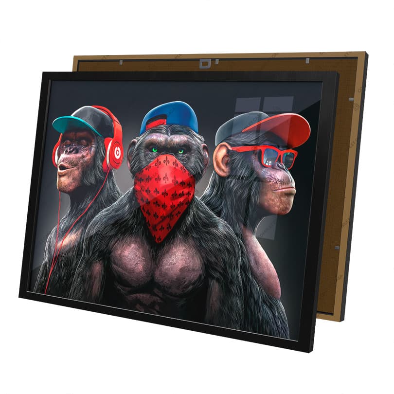 Quadro Macacos Gangster Estilosos com Fone Moldura e Vidro