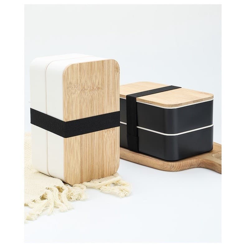 Marmita Bento Box Bambu - 2 Divisórias e Talheres/Trava De Segurança