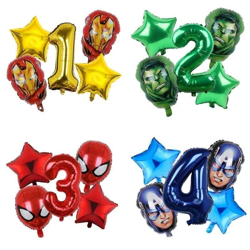 5 pcs Superhero Número Combinação Balão Set/Spider Man Hulk Crianças Decoração de Festa de Aniversário