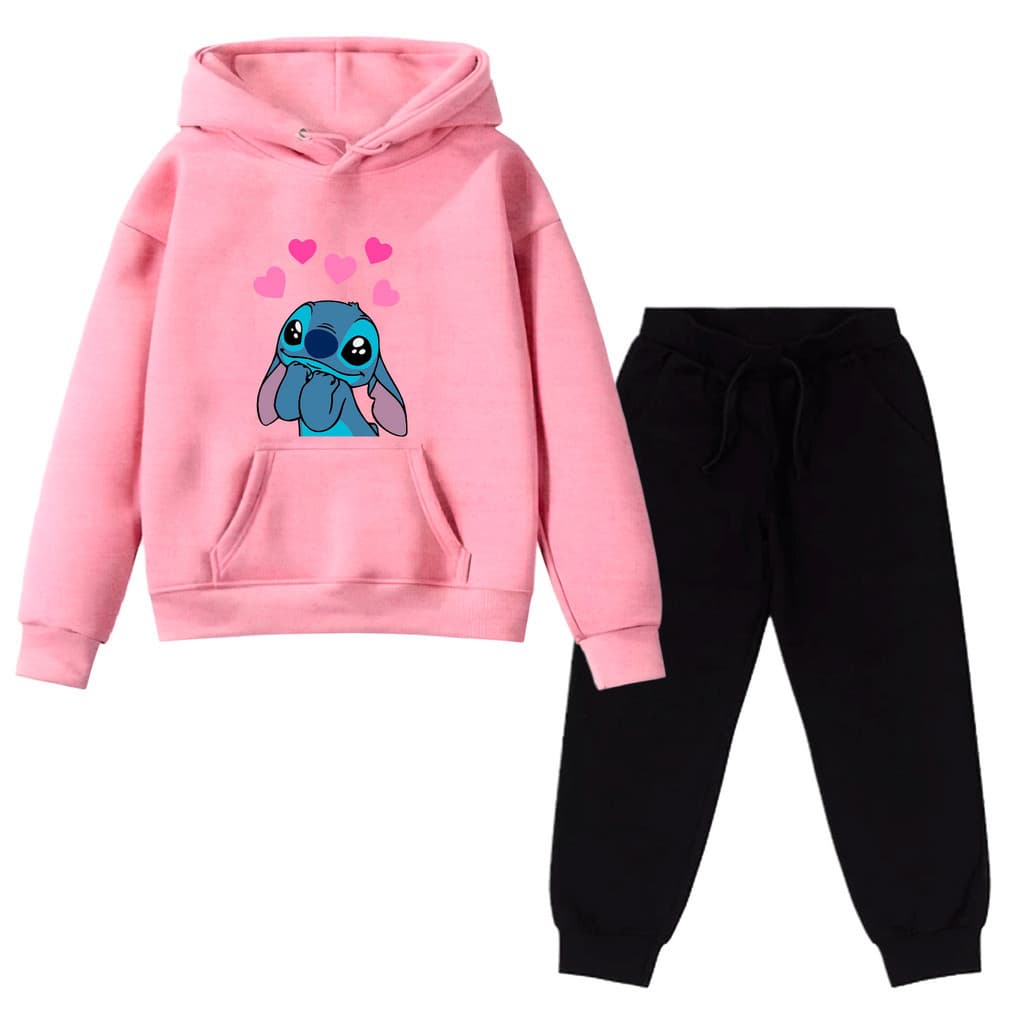 Conjunto Kids Kit Blusa Calça Moletom Flanelado Infantil Stitch Apaixonado Desenho Alta Qualidade