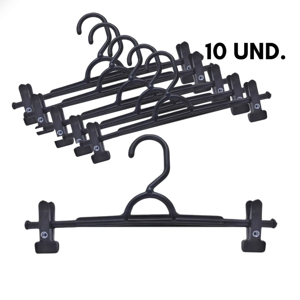Kit 10 Cabides Plástico Saia Calça Jeans Bermuda + Presilha Reforçado Super Resistente