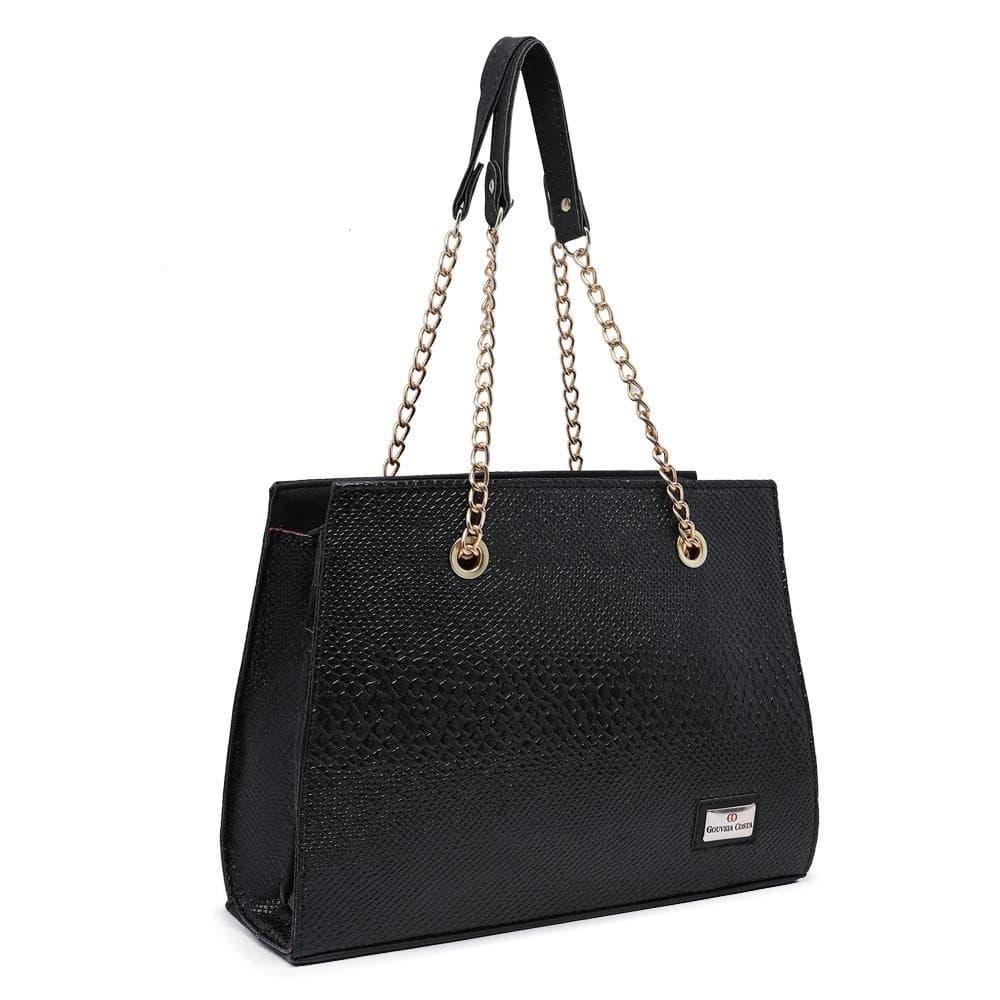 Bolsa Baú Media Feminina Com Alça De Ombro em Corrente e Divisórias Para Trabalho e Dia a Dia
