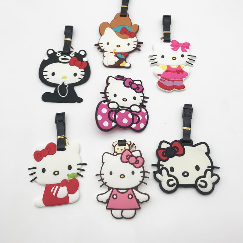 Etiqueta de mala portátil de borracha macia Hello Kitty Etiqueta de sinalização de bagagem de carrinho Etiqueta de bagag
