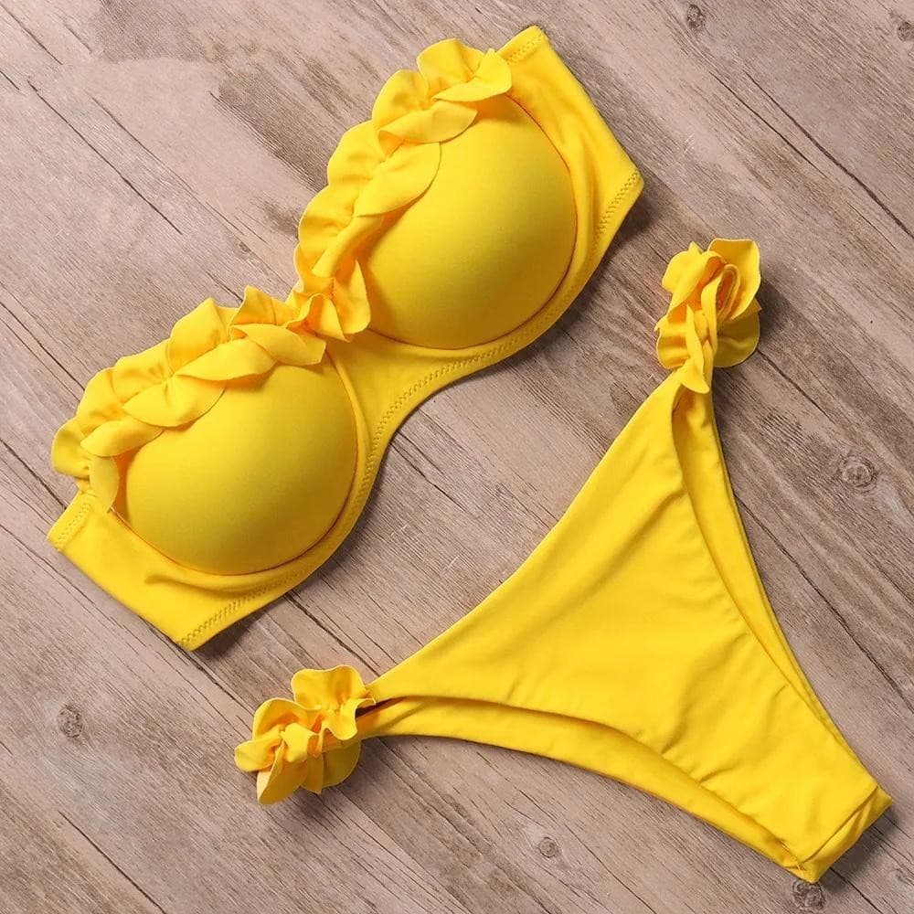 Novo Conjunto de Biquíni Feminino de Fato de Banho Ruffled