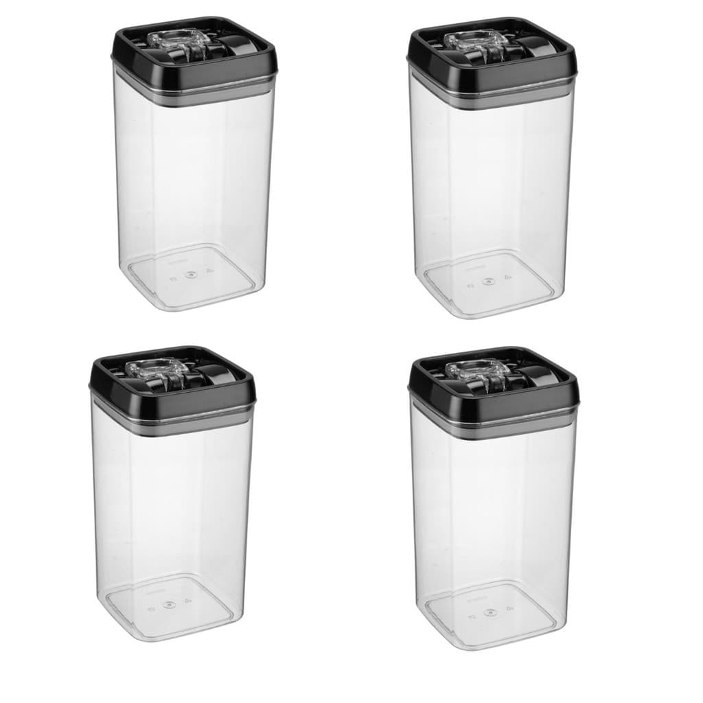4 Potes Bolacha Acrílico Quadrado 2,3 L  Tampa Preta