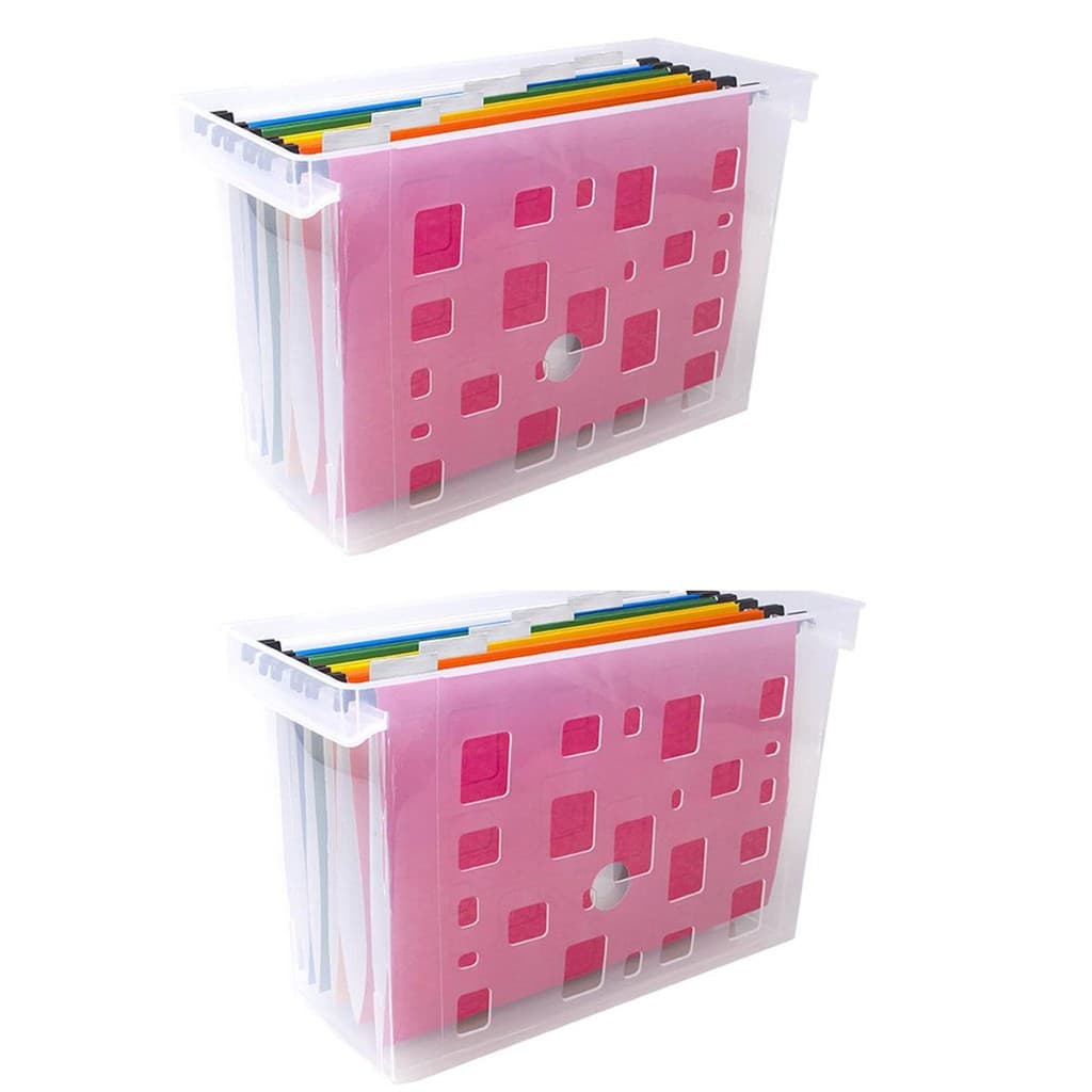 Kit 2 Caixas Arquivos Transparentes 6 Pastas Suspensas Color