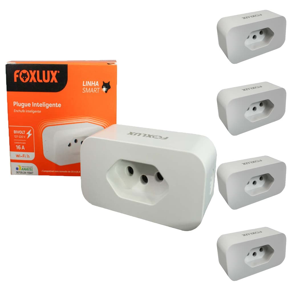 Tomada Plugue Inteligente Foxlux 16A Bivolt | automação prática, controle remoto Kit com 5