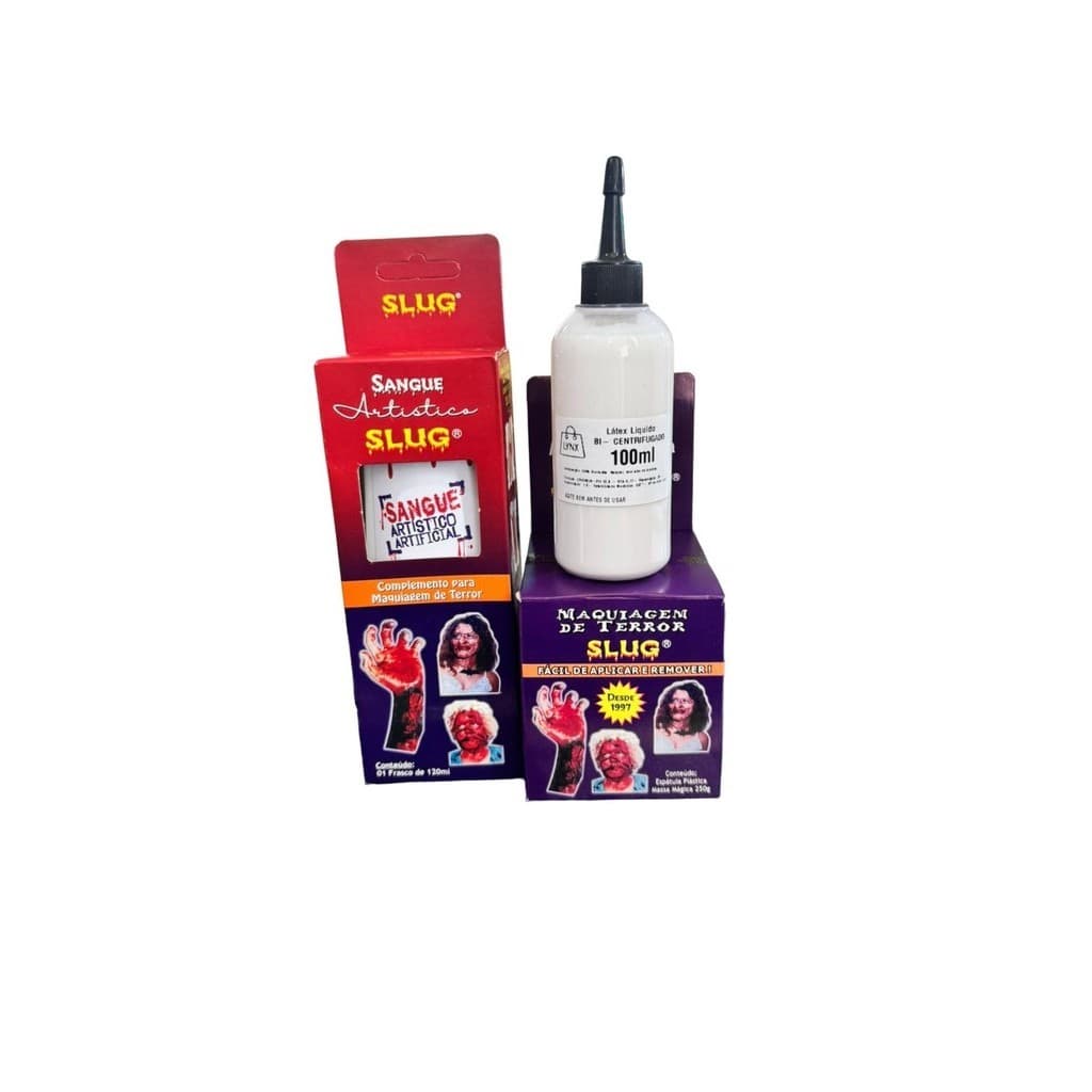 Kit maquiagem artística massa slug+ sangue teatral + látex