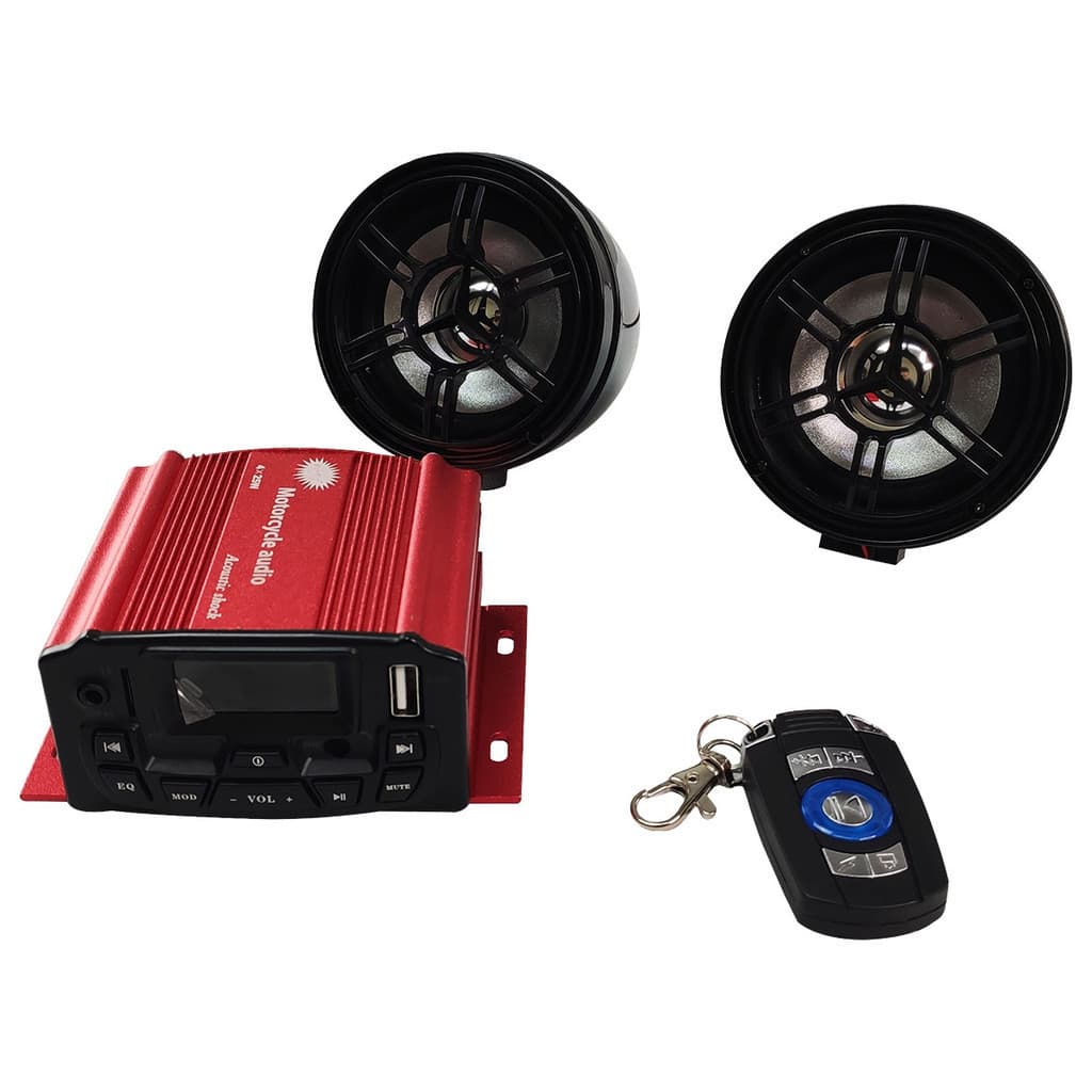 Caixa de Som Alarme Moto Bluetooth MP3 USB Audio Radio FM AM Cartao SD Controle Remoto