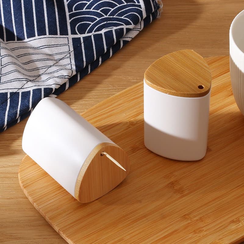 Porta Palito Nórdico Minimalista Criativo com Tampa de Bambu