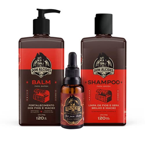 Kit Balm Shampoo Óleo Barba Negra Para Barba Don Alcides