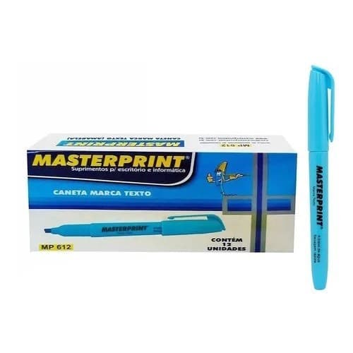 Kit 12 Marca Texto Neon Azul Masterprint - Grifa Texto