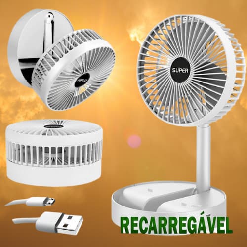 Ventilador Retrátil Portátil Recarregável Dobrável com Carregamento USB