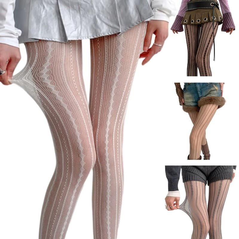 XY Meia-Calça Feminina Vazada Listrada De Losango Vintage Jacquard Arrastão