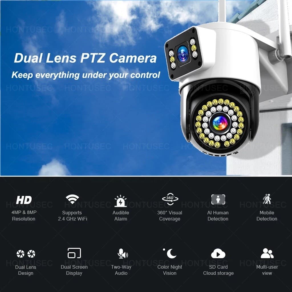 CÂMERA DE SEGURANÇA DUAL LENTE 4MP 14 LEDS WI-FI EXTERNA COLORIDA A NOITE APP YOOSEE SIGMA-4622B