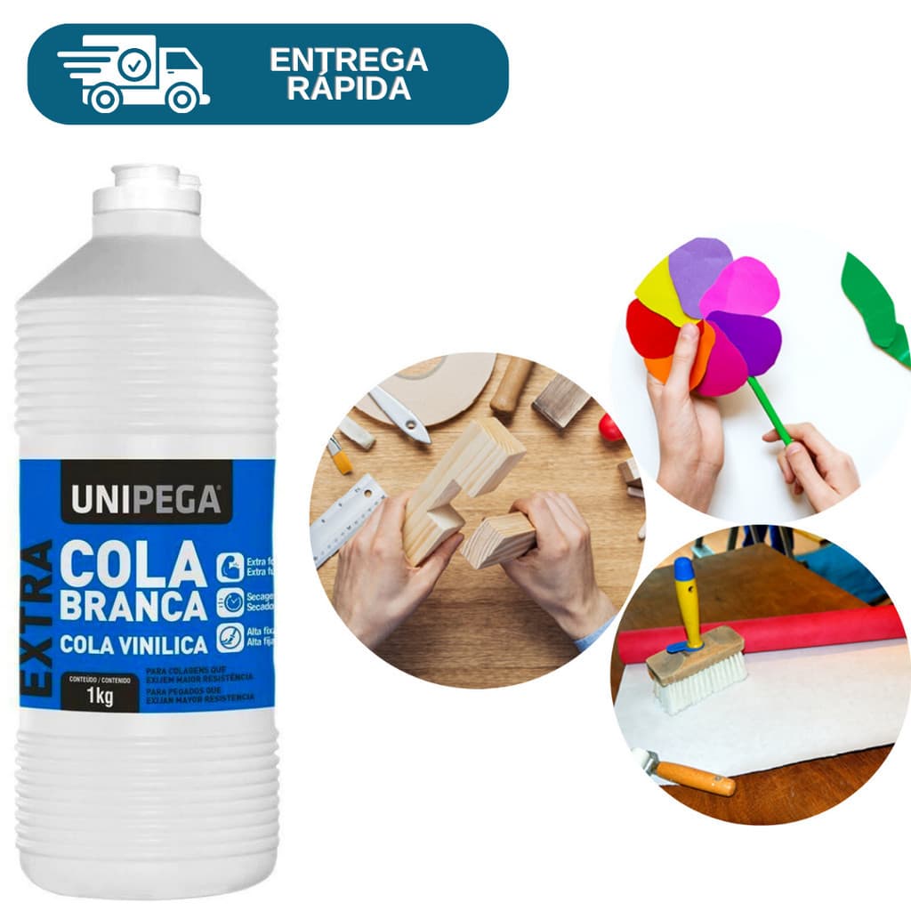 Cola Branca Líquida Extra Adesivo PVA 1kg Unipega P/ Madeira Papelão Papel Artesanato Cola Vinilica