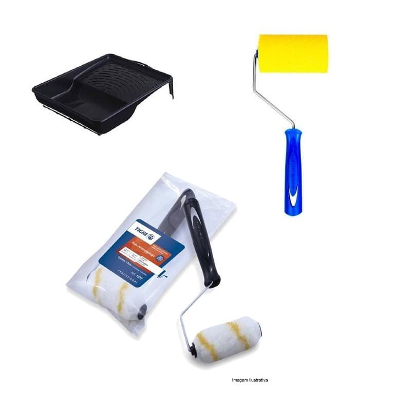 Kit Pintura bandeja + Rolo lã 15cm + Rolo Espuma 5cm Tigre