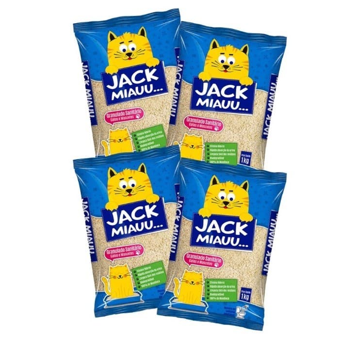 kit 4 pacotes Areia para Gatos Jack Miau Granulado Sanitário Higiênico Biodegradável