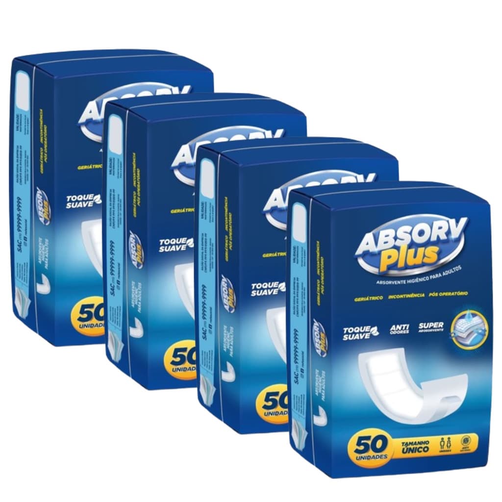Kit 4 Absorvente Geriátrico Absorv Plus - Total de 200 Unidades