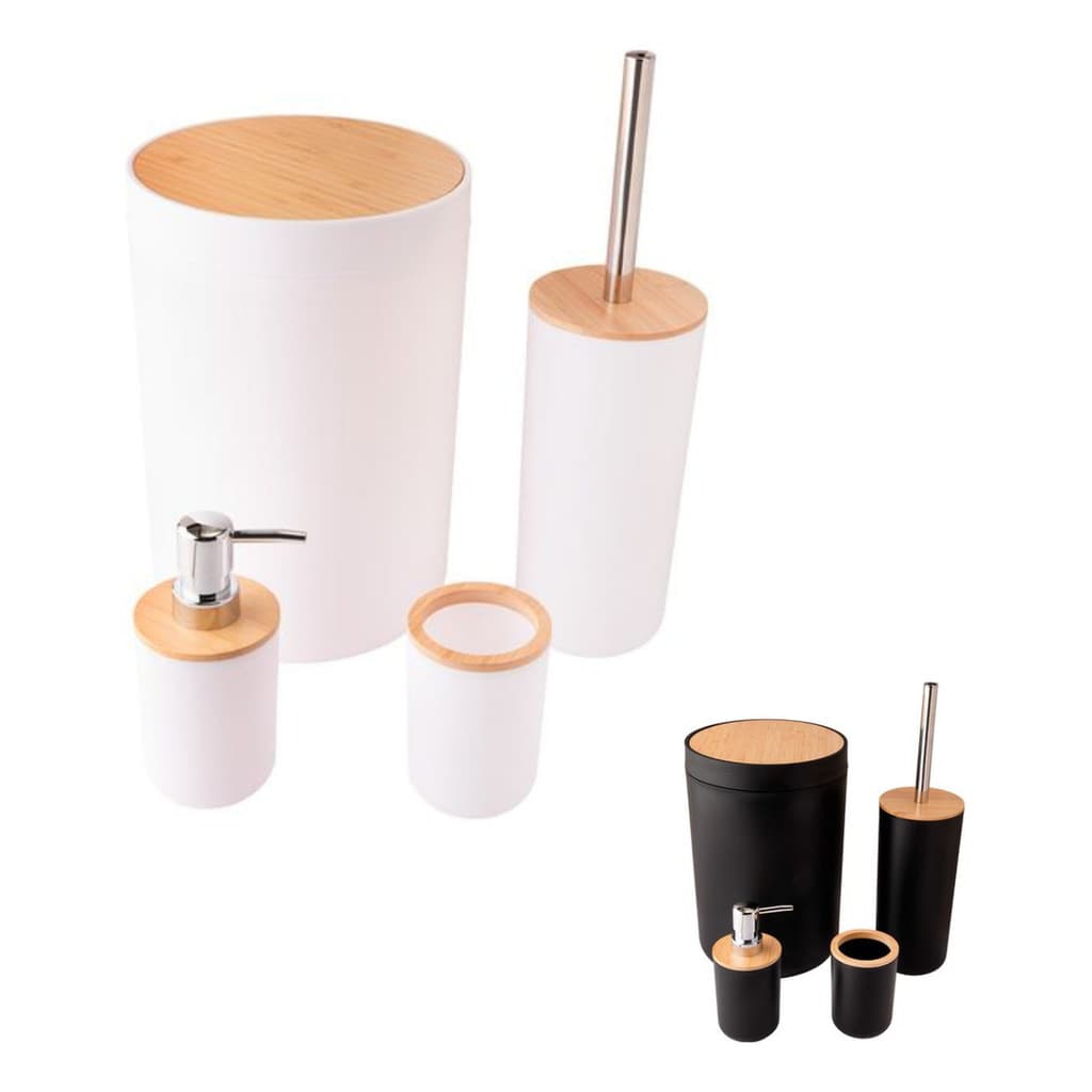 Kit Banheiro Bambu Conjunto 4 Peças Lixeira Tampa Fechada Basculante