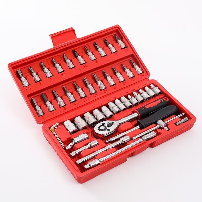 Kit 46 Peças De Ferramentas  JoGo De Soquetes Chave Catraca Reversível Com Maleta Jogo De Ferramentas Completo Utimix Mu