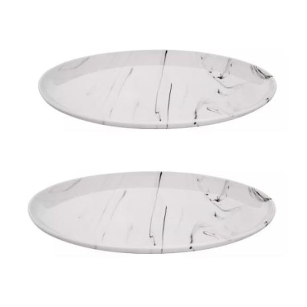 2 Travessa Porcelana Oval Marmorizada Marble 40 Cm Hauskraft