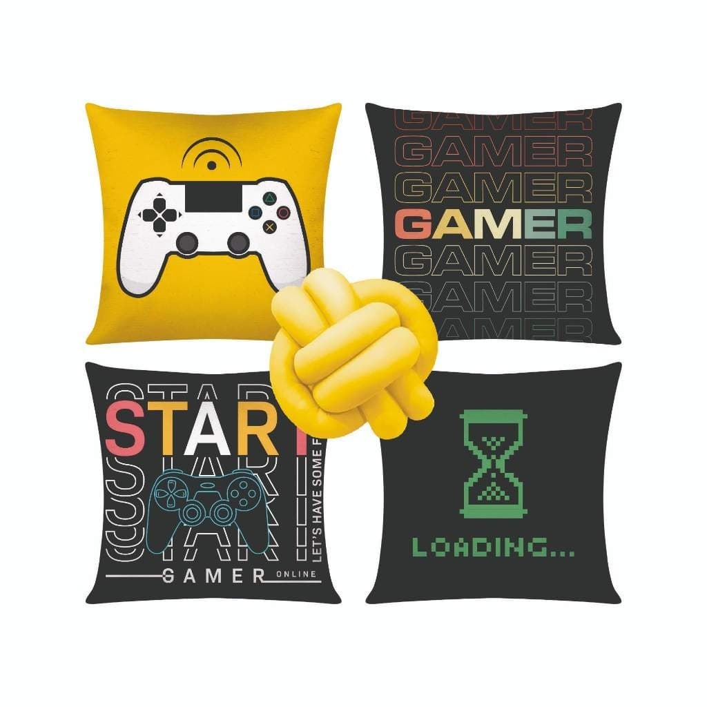 Kit c/ 04 Capas de Almofada Modernas Decorativas 45x45 + 1 Almofada de Nó - Gamer