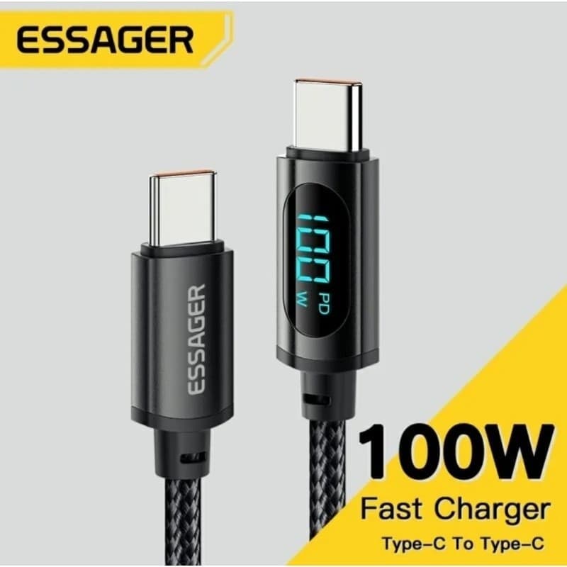 Cabo ESSAGER 100W 2Mts USB-C USB-A Lighting com indicador LED IPhone Samsung xiaomi