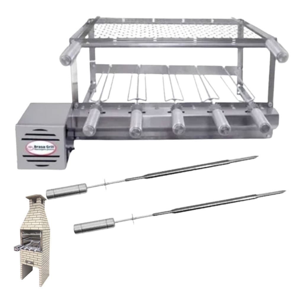 Brasa Grill Gira 5 Espetos para Churrasqueira Pré Moldada de 65cm de Espaço Interno Largura