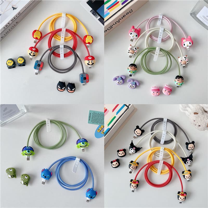 4pcs/set New Cute Cartoon Bite Data Cable Protection Case Compatible for Charging Cable Universal Fall Protection Case