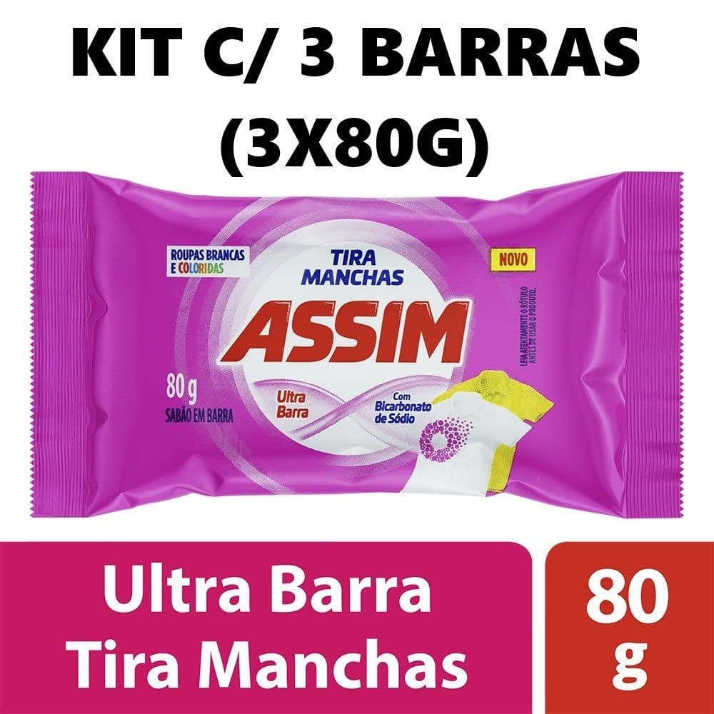 KIT COM 3 PEDRAS TIRA MANCHAS ASSIM BARRA 80G CADA