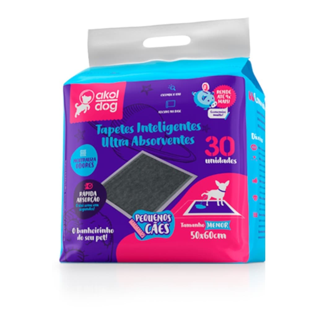 Tapete Higiênico Akol Dog Carvao 50x60 C/30un