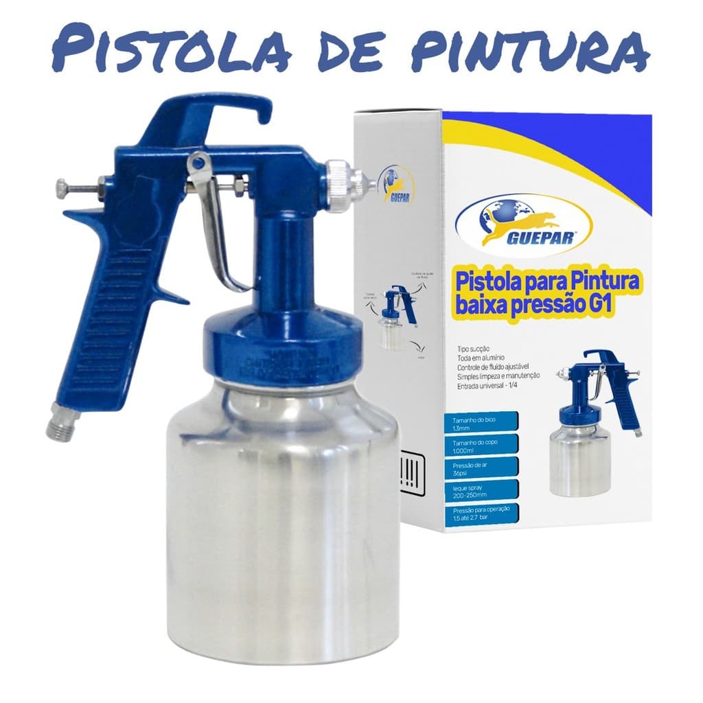 Pistola De Pintura Automotiva Profissional Pistola Pintura Baixa Pressão Spray Sucção G1 - Guepar