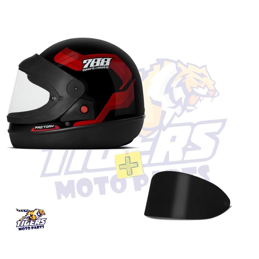 CAPACETE SPORT MOTO 788 Fechado Automatico Barato Pro Tork Masculino Feminino Moto Vermelho Mais Viseira Fumê Vermelho