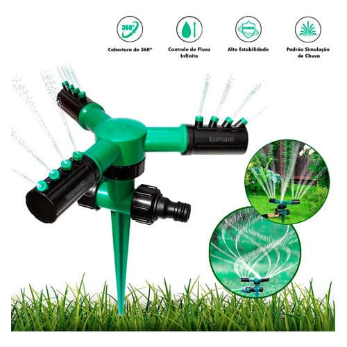 Aspersor Irrigador 360° Automatico Giratorio 12 Jatos 400m Espeto Jardim Gramado Mangueira Engate Rapido Pulverizador