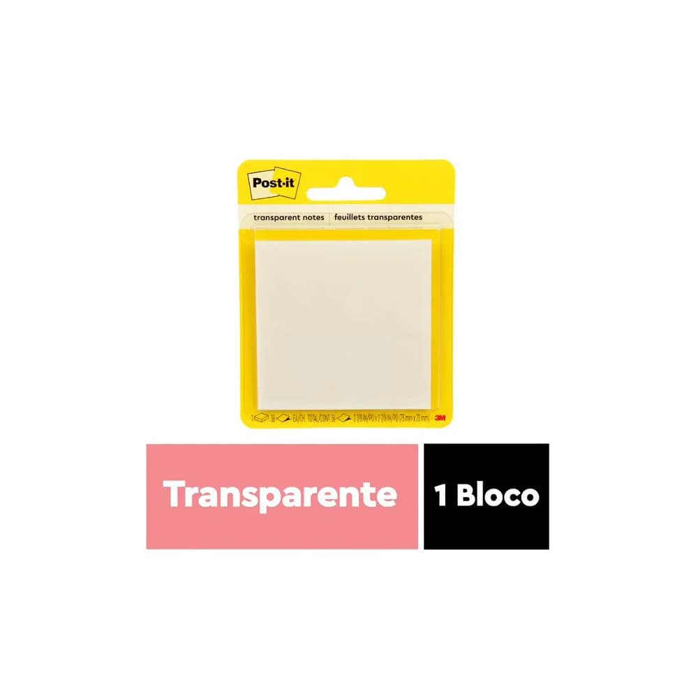 Bloco Adesivo Post-It 73x73mm Com 36 Folhas Transparente
