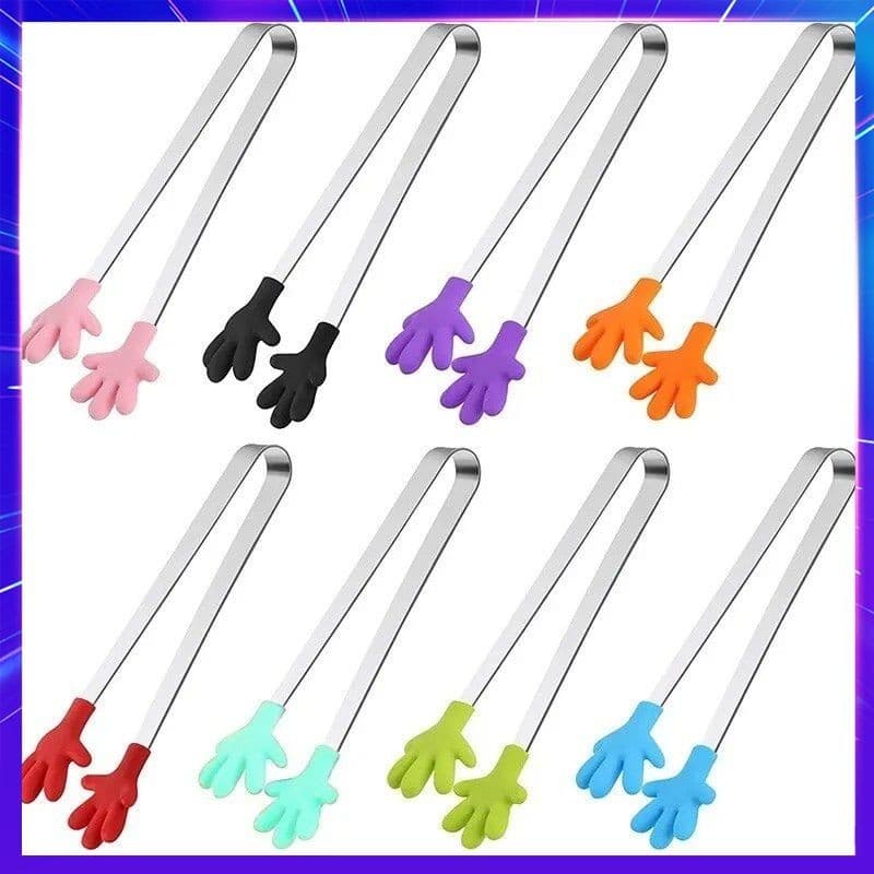 Creative Small Palm Silicon Food Tongs Stainless Steel Clip Ice Clip Mini Dessert Ice Food Dishes BBQ Clip