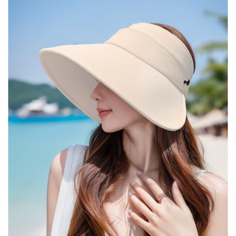 Chapéu De Sol De Topo Oco Para Mulheres , Proteção UV De Verão , Com Aba Ampliada Escudo De Seda Dobrável O Gelo